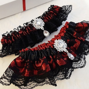 Black And Red Wedding Garter, Garter Set, Garter Belt, Bridal Garter, Garters For Wedding, Garter For Bride, Leg Garter, Prom Garter