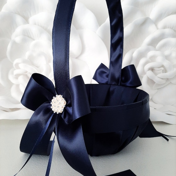 Flower Girl Basket, Navy Blue Flower Girl Basket, Basket For Flower Girl, Flower Girl, Navy Blue Wedding Basket And Pillow Set