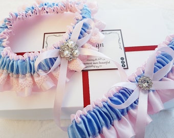 Wedding Garter, Garter Set, Wedding Garter Set, Blue and Pink Garter for Wedding, Garter, Bridal Garter, Leg Garter, Garter For Bride, Prom