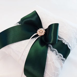 Ring Bearer Pillow, Ring Pillow, Dark Green Ivory Flower Girl Basket And Pillow Set, Ring Bearer Pillow, Wedding Ring Pillow, Ring Bearer 1 Pillow Only