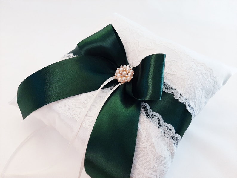 Ring Bearer Pillow, Ring Pillow, Dark Green Ivory Flower Girl Basket And Pillow Set, Ring Bearer Pillow, Wedding Ring Pillow, Ring Bearer 1 Pillow Only