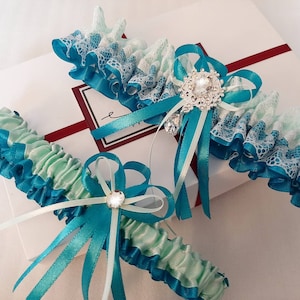 Teal Aqua Blue (Mint) Wedding Garter Set, Lace Bridal Garter Set, Bridal Garter, Wedding Garter, Garter belt, Wedding Garter Sets