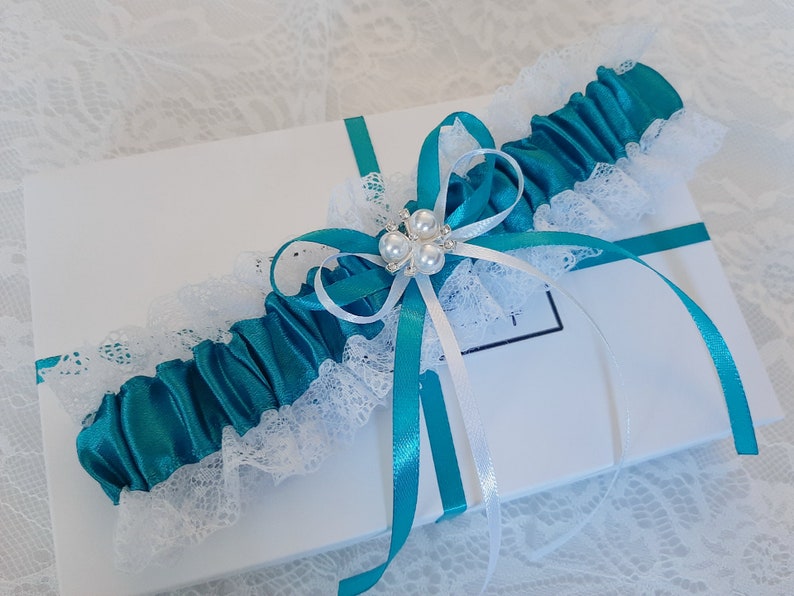 Teal Wedding Garter Set, Teal Bridal Garter Set, Handmade, Personalized Garter Set, Custom Garter Set with Toss Keepsake Garter Only