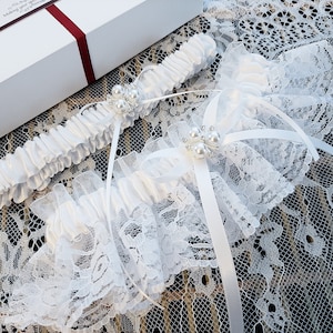 Wedding Garter, Wedding Garter Set, White Bridal Garter, Garter For Bride, Garter Set, Garters For Wedding, Garter Belt, Prom Leg Garter