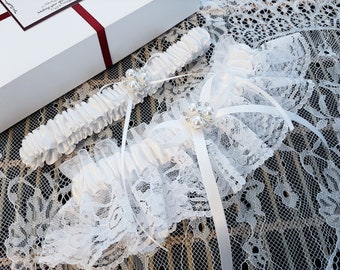 Wedding Garter, Wedding Garter Set, White Bridal Garter, Garter For Bride, Garter Set, Garters For Wedding, Garter Belt, Prom Leg Garter