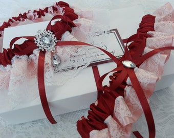 Burgundy Pink Bridal Garter Set, Red Wedding Garter, Bridal Garter, Garter Set, Garter belt, Wedding Garter Set, Personalized Garter, Custom