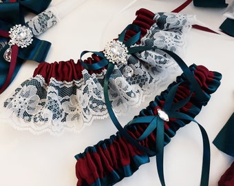 Teal Wine Wedding Garter Set Bridal Garters For Bride Leg Prom Garter Belt Tossing Deep Teal Dark Peacock Wine Red Wedding Accessories