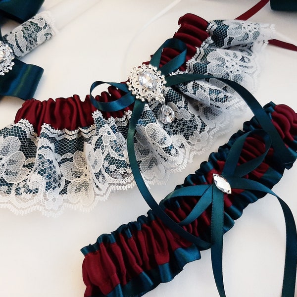 Teal Wine Wedding Garter Set Bridal Garters For Bride Leg Prom Garter Belt Tossing Deep Teal Dark Peacock Wine Red Wedding Accessories