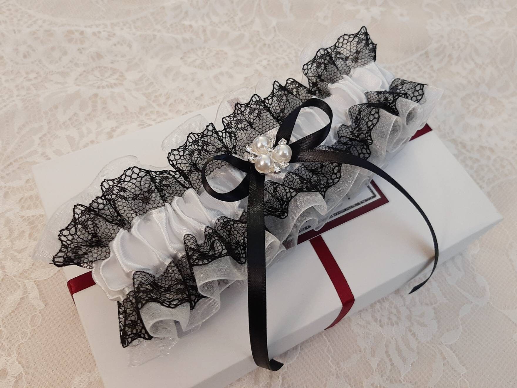 Wedding Garter Black and White Garter Set Wedding Garter Etsy UK