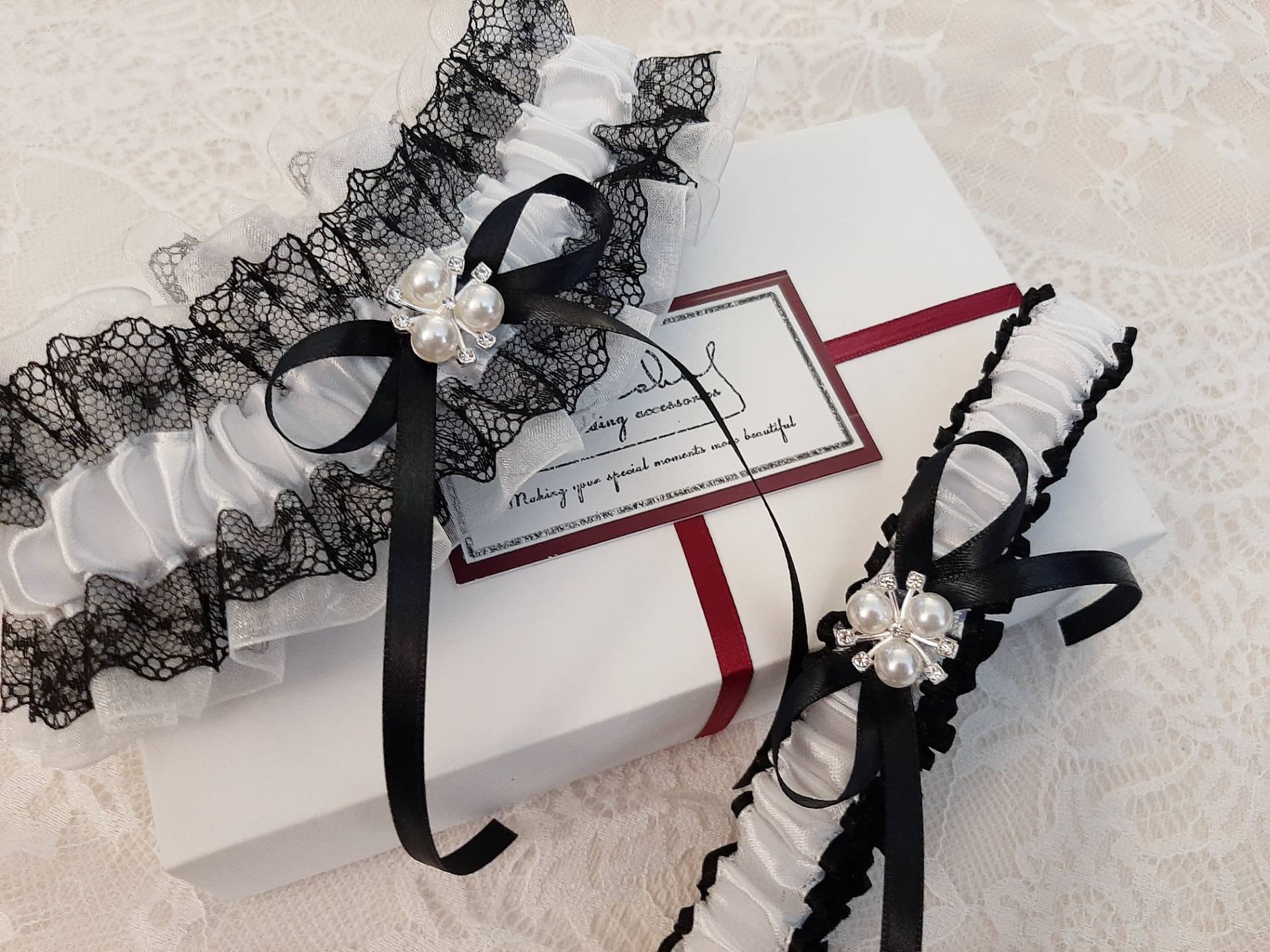 Wedding Garter Black and White Garter Set Wedding Garter Etsy UK