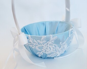 Blue Flower Girl Basket, Flower Girl Basket And Ring Bearer Pillow Set, Cake Serving Set, Unity Candle Set, Wedding Accessories