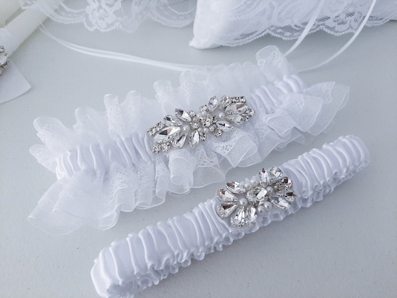 Wedding Garter, Wedding Garter Set, White Bridal Garter, Garter for Bride,  Rhinestone Lace Garters for Wedding, Garter Belt, Prom Leg Garter - Etsy