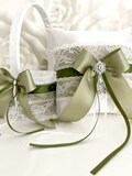 Sage Green Flower Girl Basket and Ring Bearer Pillow Set Sage Wedding Basket and Ring Pillow Olive Moss Green Petals Basket Rustic Decor