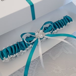 Teal Wedding Garter Set, Teal Bridal Garter Set, Handmade, Personalized Garter Set, Custom Garter Set with Toss image 8