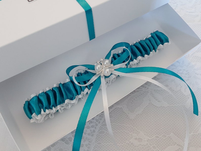 Teal Wedding Garter Set, Teal Bridal Garter Set, Handmade, Personalized Garter Set, Custom Garter Set with Toss image 8