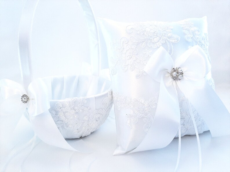 Flower Girl Basket and Ring Bearer Set White Basket for Etsy