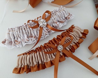 Liga de boda de cobre, conjunto de liga nupcial de encaje, liga para novia, cinturón de liga para boda, liga de fiesta, liga de pierna terracota naranja quemada