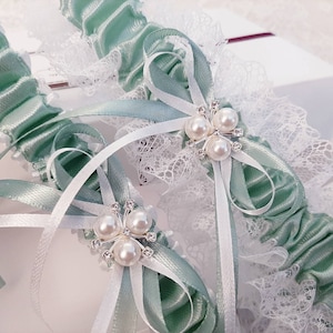 Sage Green Wedding Garter Set, Wedding Garter, Garter Set, Bridal Garter, Garter For Bride, Garters For Wedding, Personalized Garter Set