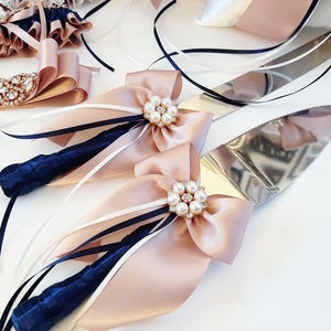 Wedding Cake Cutting Set, Rose Gold Navy Blue Wedding Cake Server Set & Knife, Knife Set Wedding Cake Servers Utensils Wedding Cake Cutter