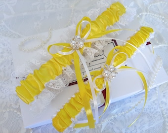 Jarretière de mariage jaune, jarretière pour la mariée, jarretière jaune, ensemble de jarretière jaune, jarretière de mariée, ensemble de jarretière de mariage, mariage d'automne