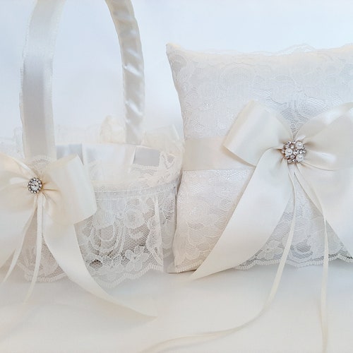 Ivory Flower Girl Basket and Ring Bearer Pillow Set Ivory Etsy
