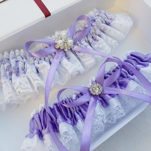 Lavender Wedding Garter Set, Lace Bridal Garter, Light Purple Wedding Garter For Bride, Garter Belt For Wedding, Prom Leg Garter Lilac