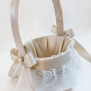 Flower Girl Basket, Lace Basket For Flower Girl, Champagne Flower Girl Basket, FlowerGirl Basket, Wedding Flower Girl Basket Set of 2 3 4