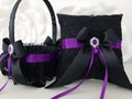 Black and Purple Wedding Decor, Flower Girl Basket and Ring Bearer Pillow Set, Wedding Ceremony Accessories, Gothic Weddings