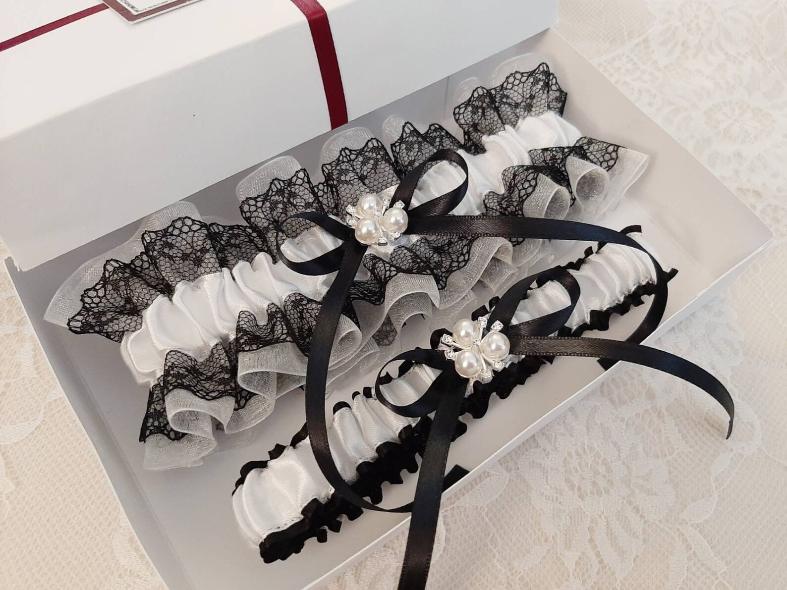 Wedding Garter Black And White Garter Set Wedding Garter Etsy