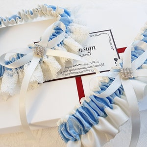 Blue and Ivory Wedding Garter, Garter For Bride, Blue Garter, Bridal Garter, Blue Wedding Garter, Light Blue Garter Set, Leg Garter, Prom