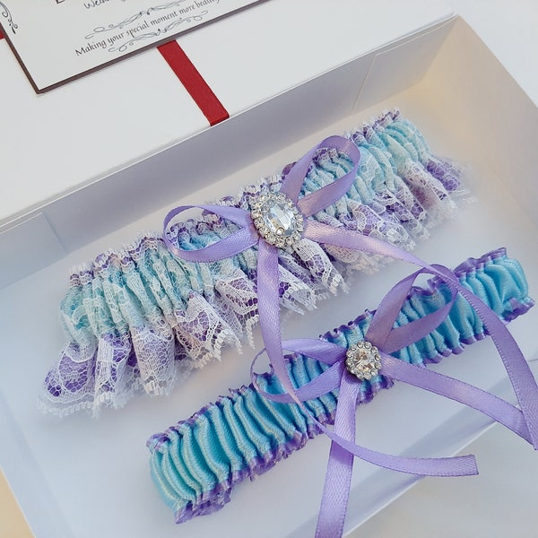 Wedding Garter Set, Wedding Garter, Garter, Garters For Wedding, Lavender Purple Turquoise Blue Bridal Garter, Garter Belt, Garter for bride