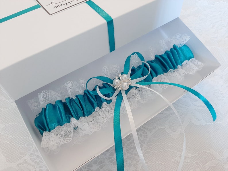 Teal Wedding Garter Set, Teal Bridal Garter Set, Handmade, Personalized Garter Set, Custom Garter Set with Toss image 7