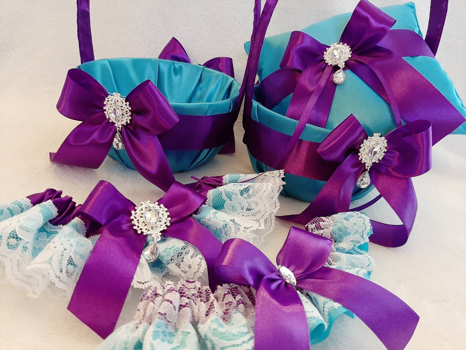 Purple Flower Girl Basket and Ring Bearer Pillow Set Etsy