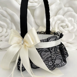 Flower Girl Basket Black and Ivory Wedding Basket for Flower Girl Proposal Gift for Bridal Shower Gothic Wedding Decor Accessories Bride