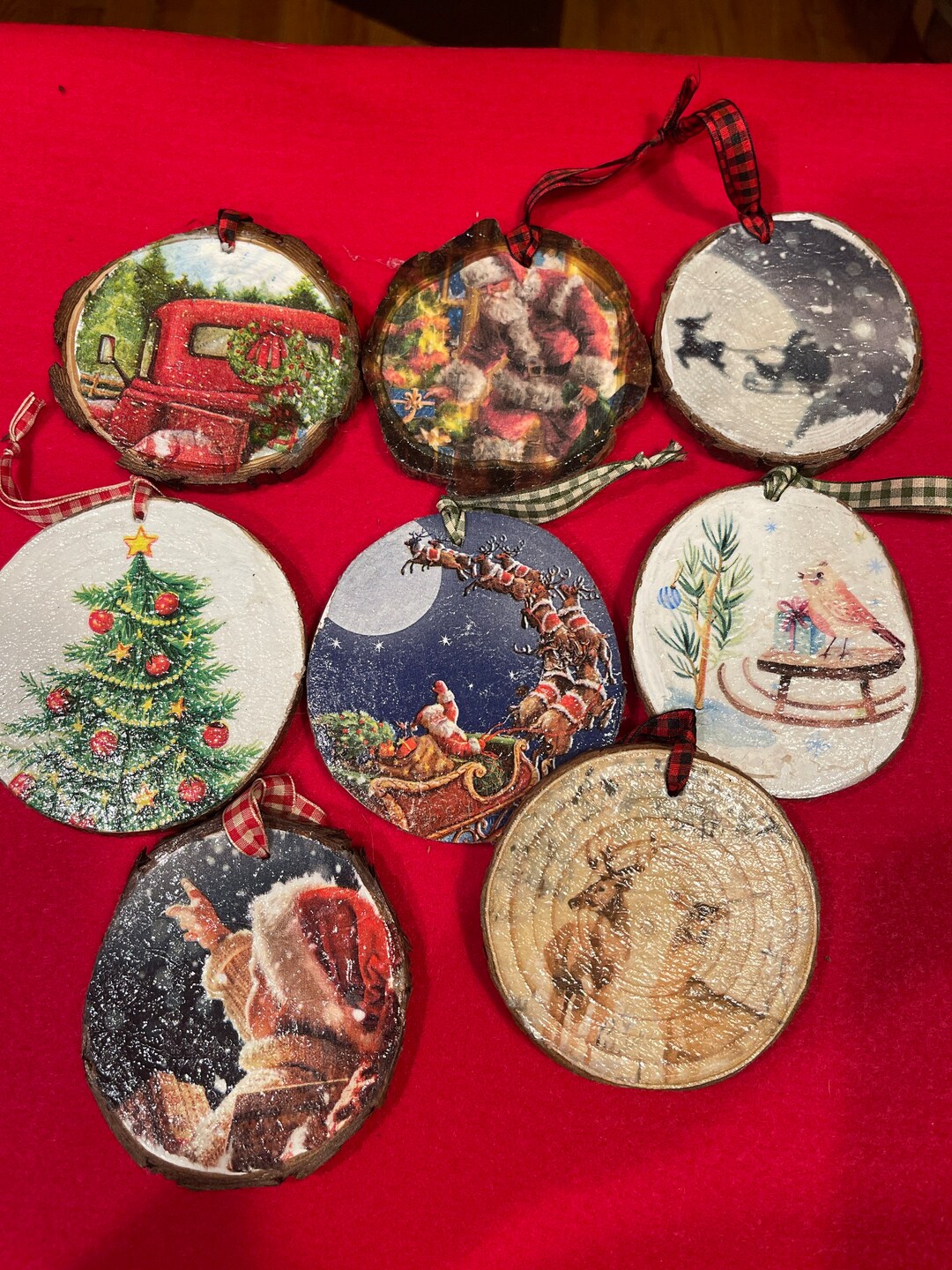 Decoupage Wood Slice Ornaments Etsy
