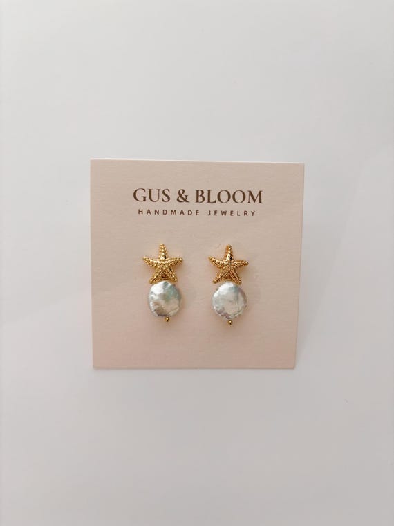 Starfish & Freshwater Coin Pearl Earrings