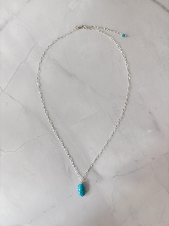 Sterling Silver Turquoise Paperclip Chain Necklace