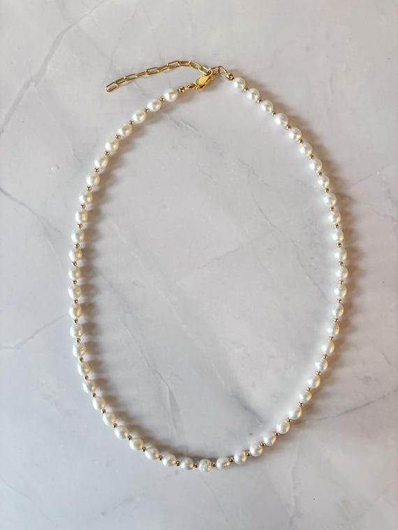Freshwater Pearl and 14k Gold Filled Beaded Necklace