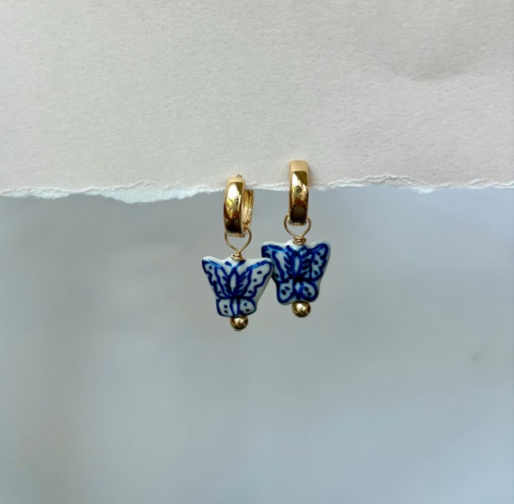 Ceramic Butterfly 14k Gold Filled Hoops