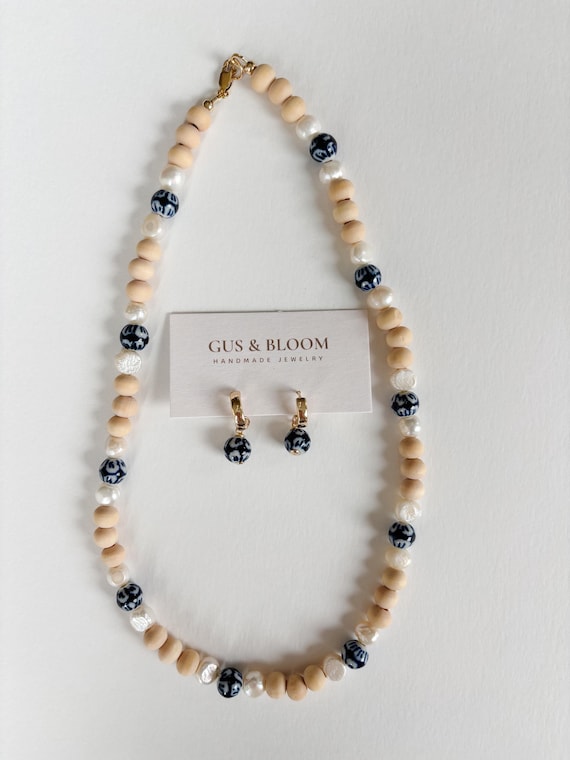 Ceramic, Pearl and Wooden Bead Necklace