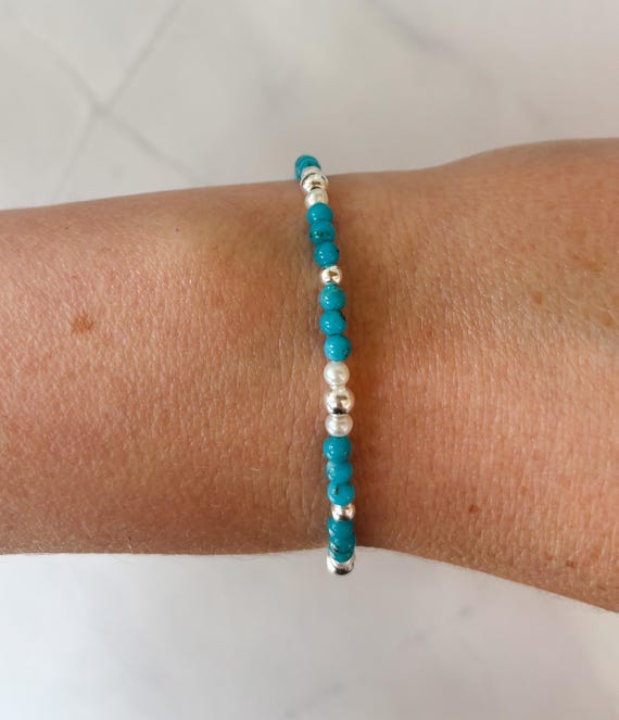 Arizona Blue Turquoise, Freshwater Pearl and Sterling Silver Bracelet