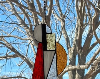Art Deco Stained Glass Suncatcher: Handmade Minimalist Window Decor