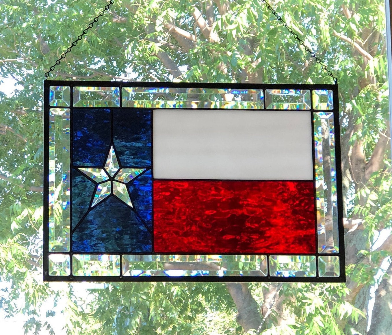 Beveled Texas Flag Stained Glass Panel Texas Decor Lone Star Etsy UK