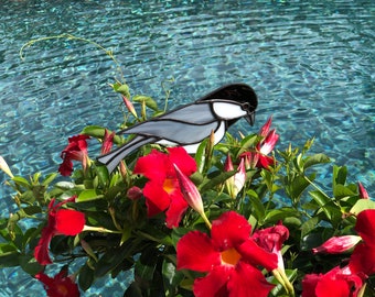Chickadee Stained Glass Plant Stake, Bird Garden Art