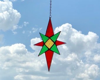 Stained Glass Christmas Star Ornament, Handmade Holiday Decor