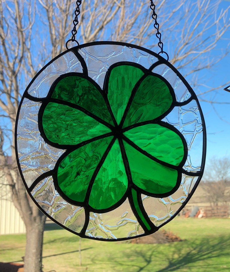 Four Leaf Clover Stained Glass Suncatcher Lucky Clover Etsy