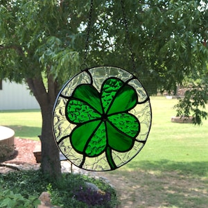 Four Leaf Clover Stained Glass Suncatcher, Lucky Clover, Irish, Shamrock, Best Friend, Fathers Day