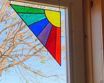 Multi color Corner Stained Glass Suncatcher: Handmade Window Art