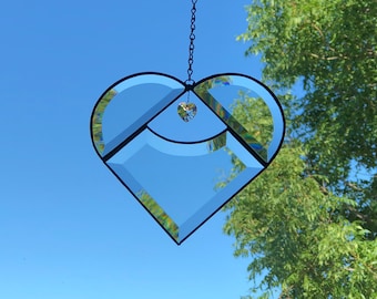 Clear Heart Beveled Stained Glass Suncatcher, Swarovski Crystal