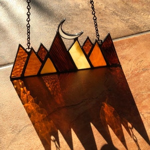 Desert Mountains Stained Glass Suncatcher, Mountains & Moon, Southwest Glass Art